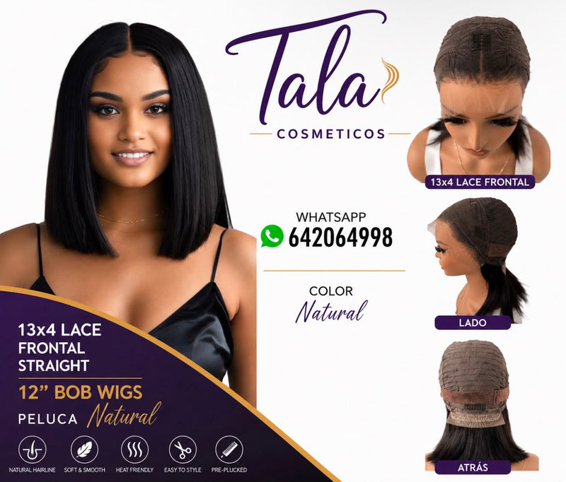 13x4 LACE FRONTAL 12" BOB Peluca Natural