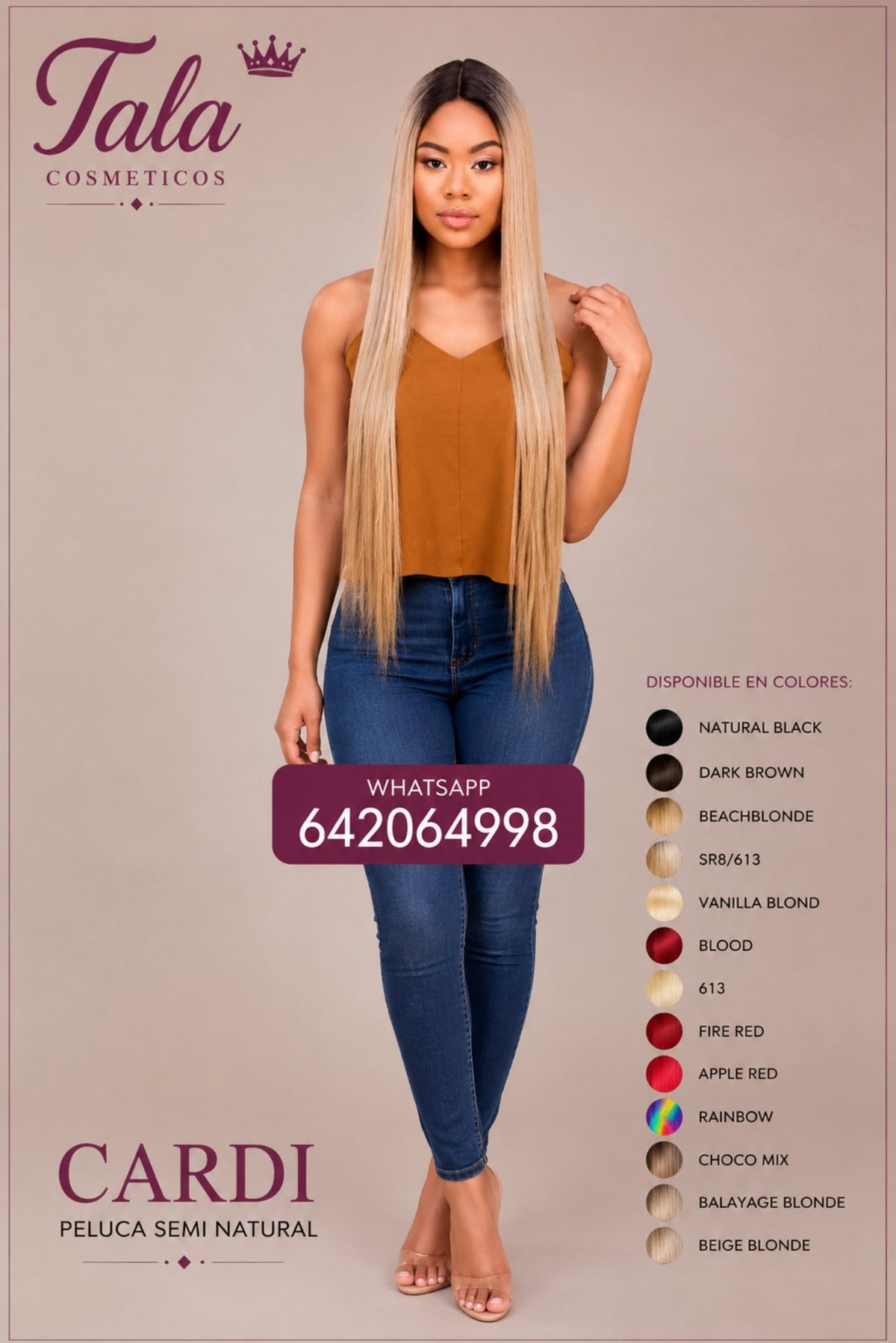 CARDI PELUCA SEMI NATURAL - VARIOUS COLORES - Tala Cosmeticos