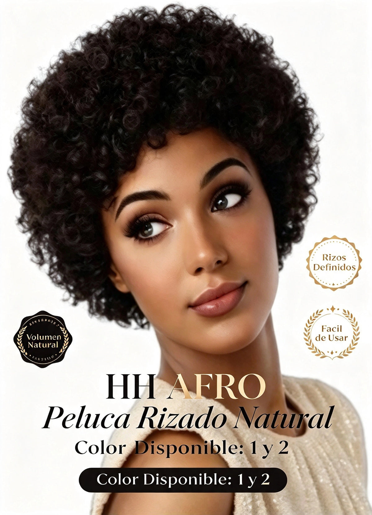 HH AFRO Perruque Bouclé Naturel | Couleur : 1 et 2