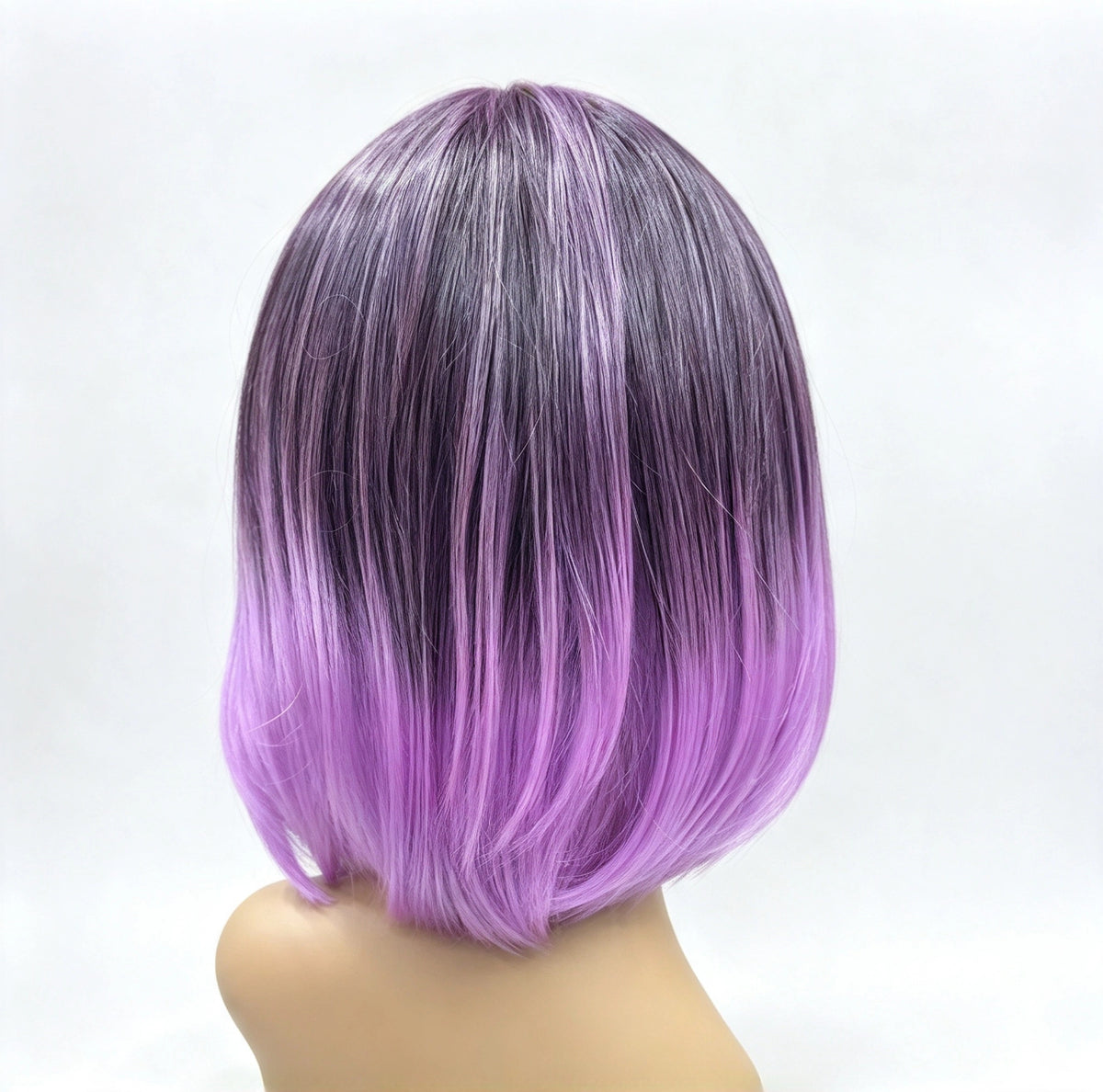 Free Shipping! Short Lavender Wig with Black Highlights and Bangs – Halloween