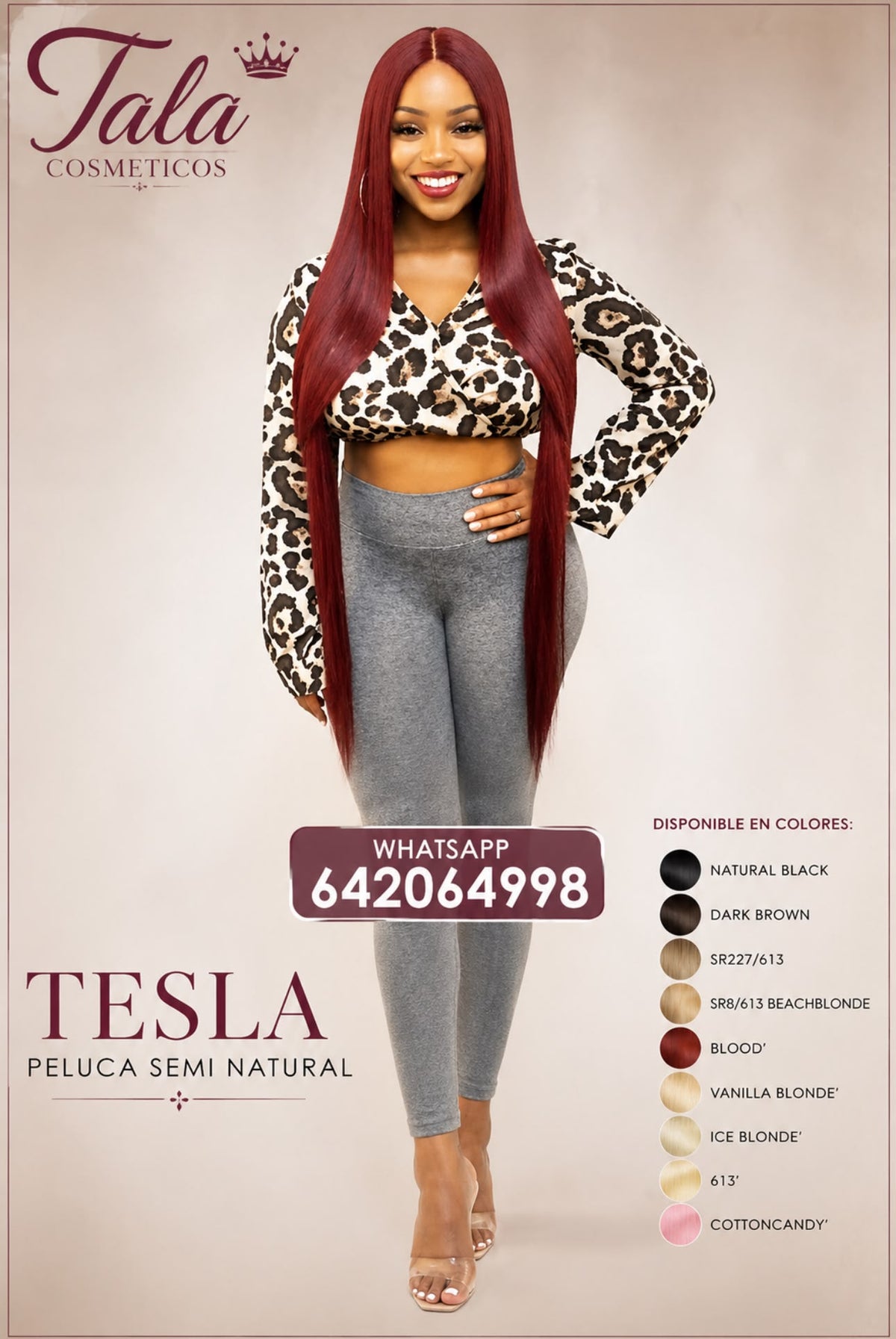 TESLA Pruik Semi-Natuurlijk | Kleur: 1B, Dark Brown, SR227/613, SR/613/Beachblonde