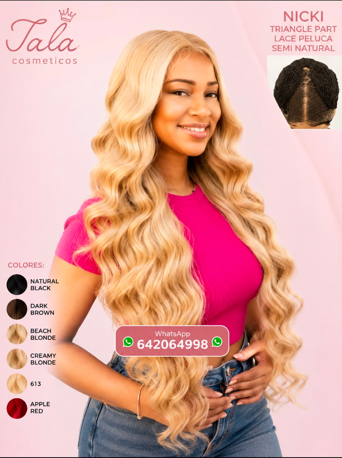 NICKI TRIANGLE PART LACE Semi-Natuurlijke Pruik | Kleur: 1B, Donkerbruin, Strandblond, Crèmeblond
