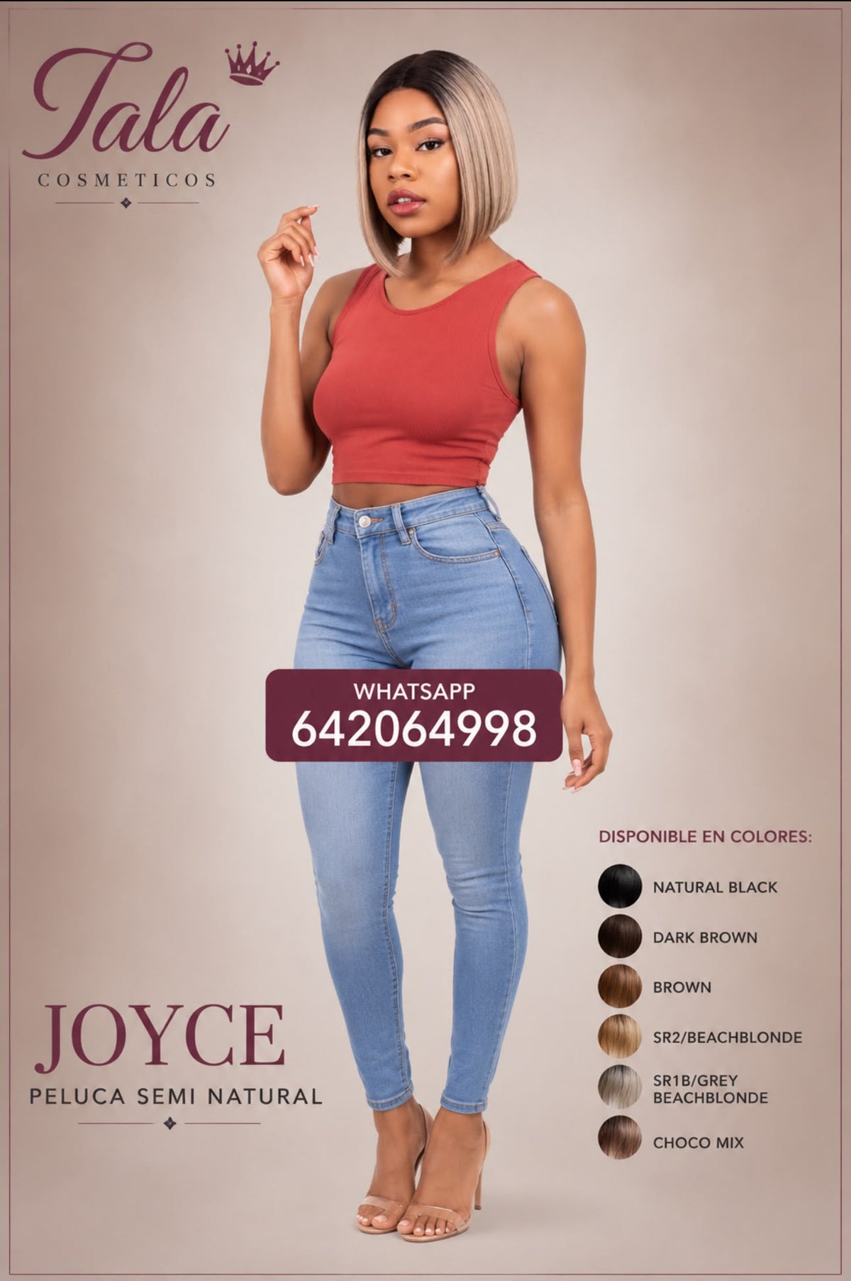 JOYCE Parrucca Semi-Naturale | Colore: 1B, Castano scuro, Castano, SR2/Biondo spiaggia, SR1B/Grigio biondo spiaggia, Mix cioccolato