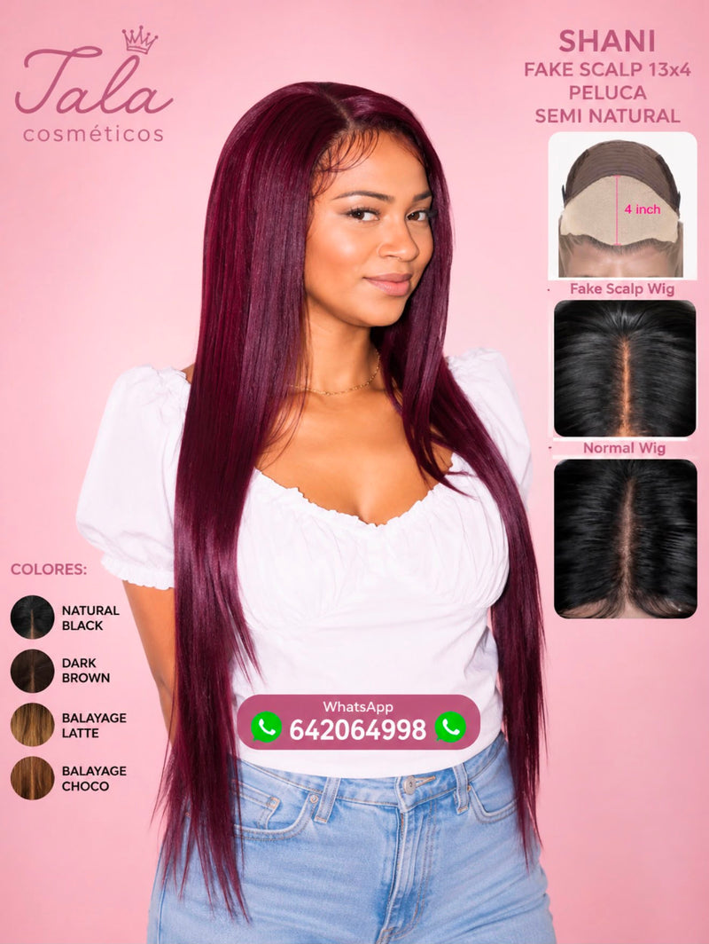 SHANI FAKE SCALP 13x4 Peluca Semi-Natural | Color: 1B, Dark Brown, Balayage Latte, Balayage Choco