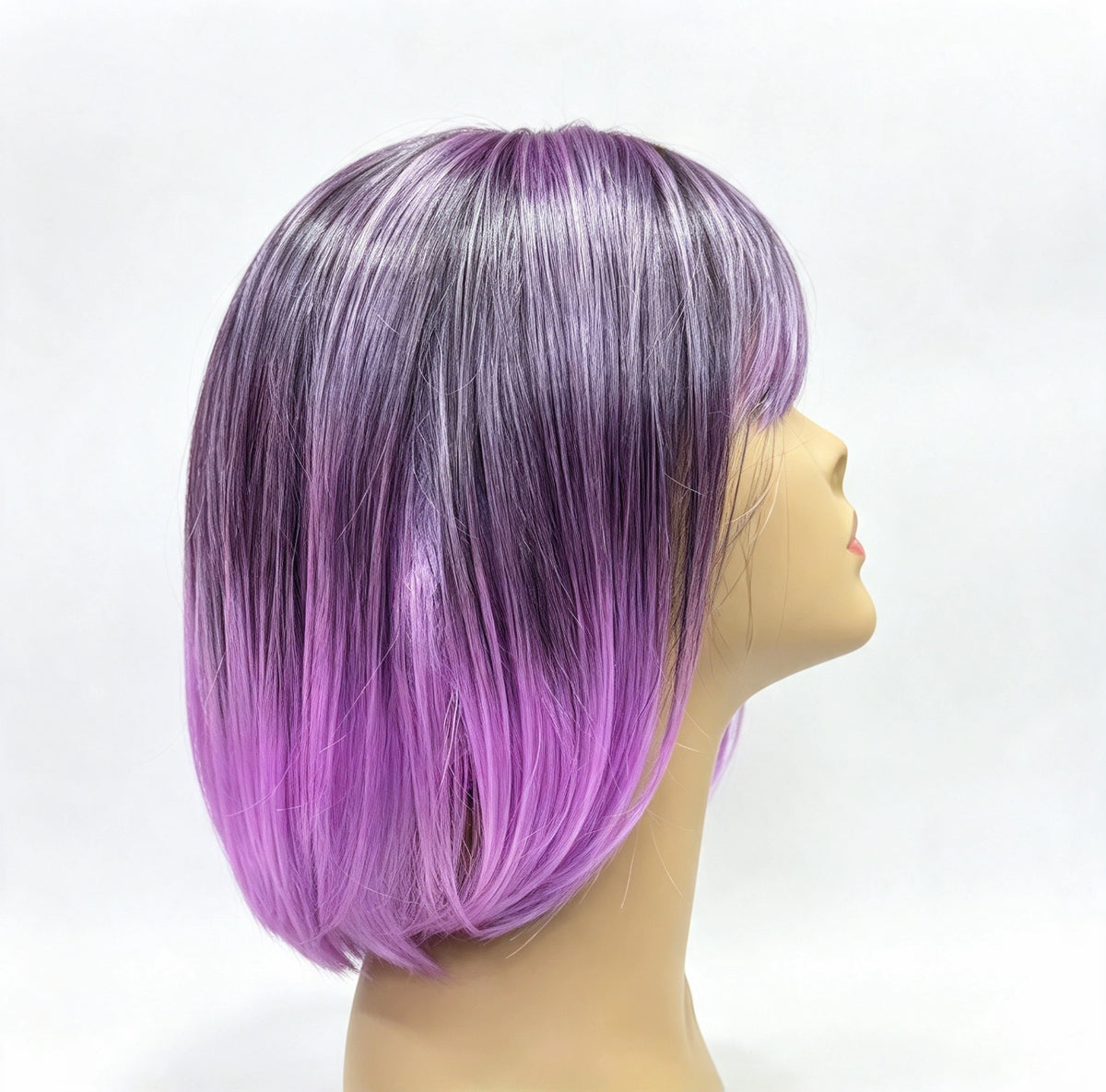 Free Shipping! Short Lavender Wig with Black Highlights and Bangs – Halloween