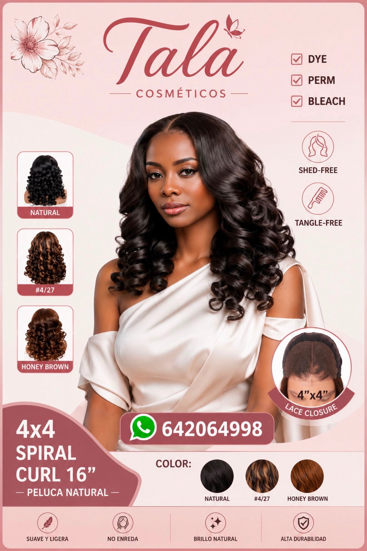 4x4 SPIRAL CURL 16" - PELUCA NATURAL - Tala Cosmeticos