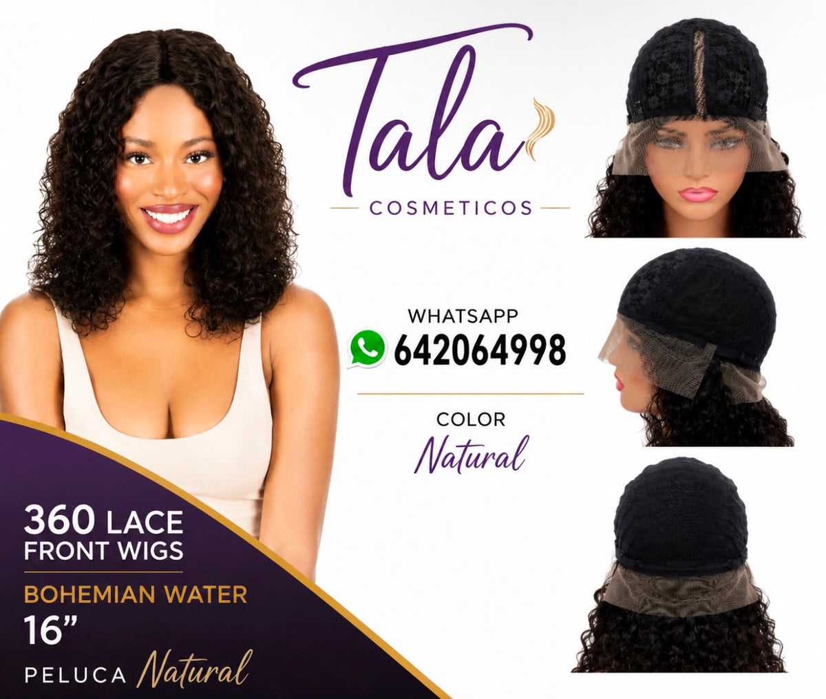 360 LACE FRONT WIG BOHEMIAN WATER 16" PELUCA NATURAL